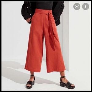 NWOT Urban Outfitters Linen Tie Front Wide Leg Cropped Pants Rust Orange Size M
